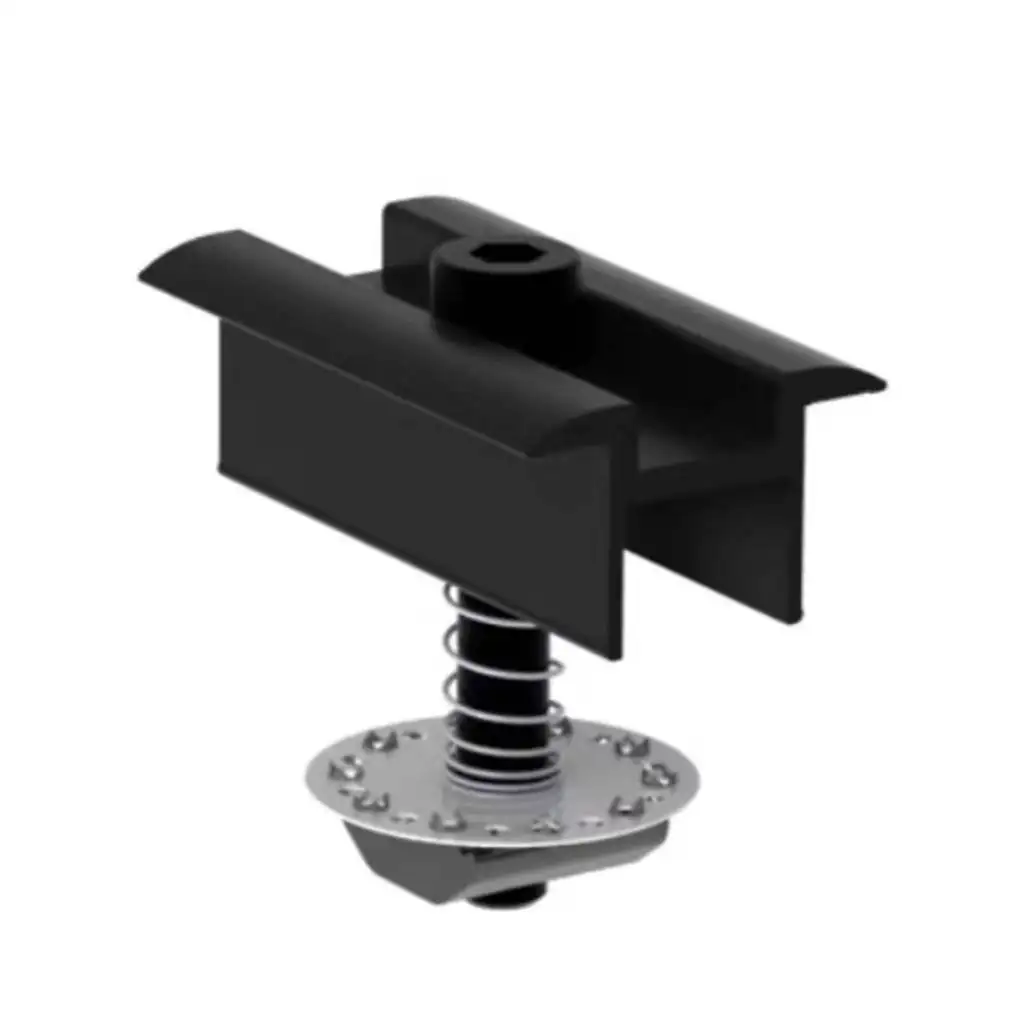 Mid-Clamp-06-30mm35mm40mm.-Electrophoresis-BlackSpringGrounding-Clip.jpg AR2 Средна скоба 06 с мини рейл гайка за соларни панели – черна, с пружина и заземяване